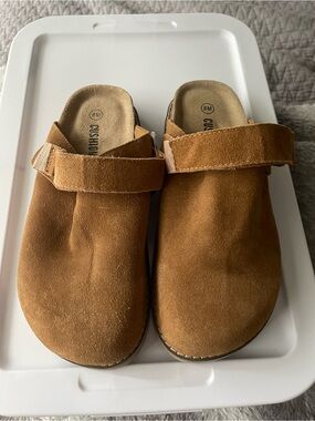 Cushionaire Women's Suede Clog Mules in Chestnut Brown